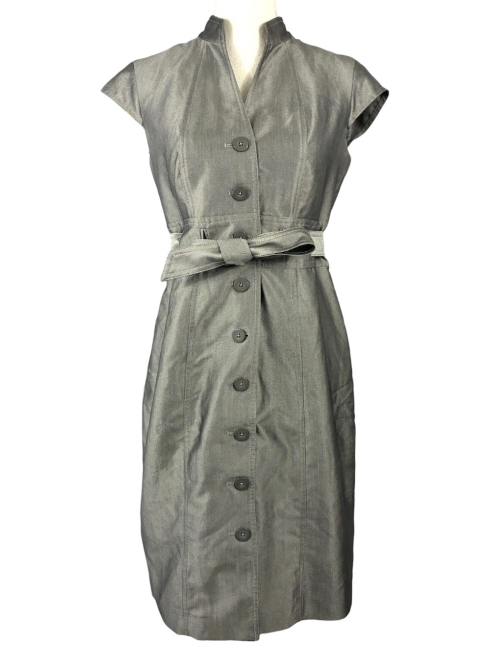 Calvin Klein Silver Shirtdress 6 Shirt Dress Button Through Belted Office Gray